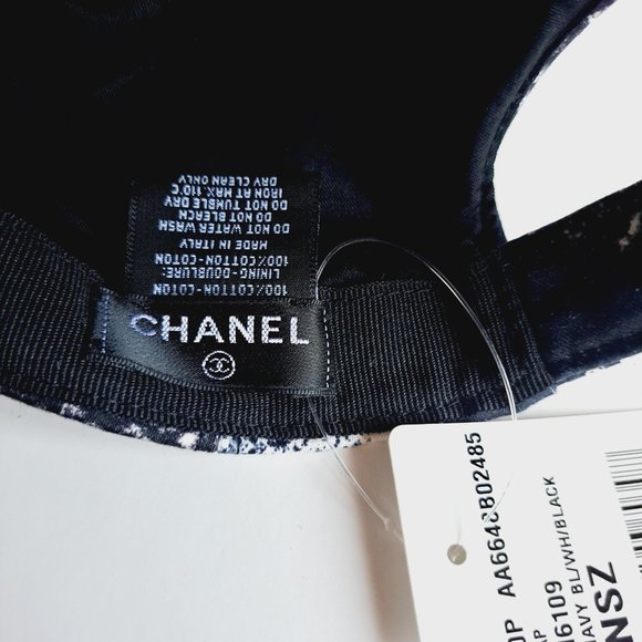 New Chanel 100% Cotton Coco Roses Print Cap Hat Navy Black White main image 4